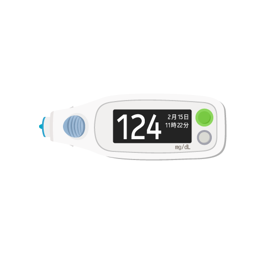医療 看護 介護 病院 無料 フリー イラスト 素材 糖尿病 Diabetes 血糖測定器 Glucose meter 横型 Horizontal type 新型 ブルー New Model Blue LCD letters